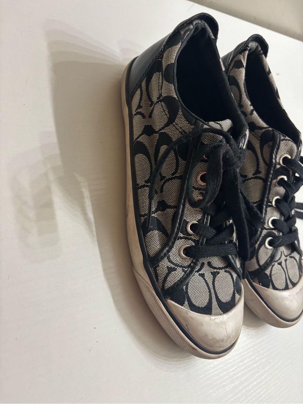 Coach Monogram Low-Top Sneakers in Black and Tan